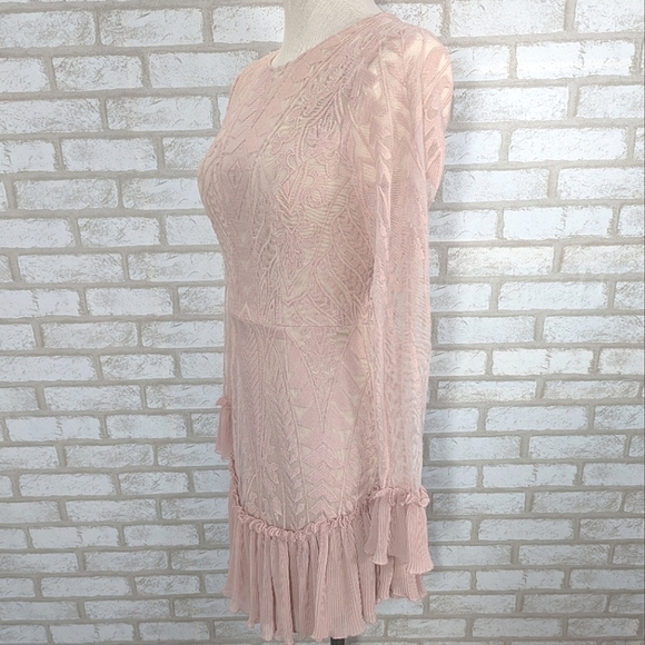 Saints + Secrets Small Dreamy Long Sleeve Blush Pink Ruffle Mini Dress - Picture 2 of 15